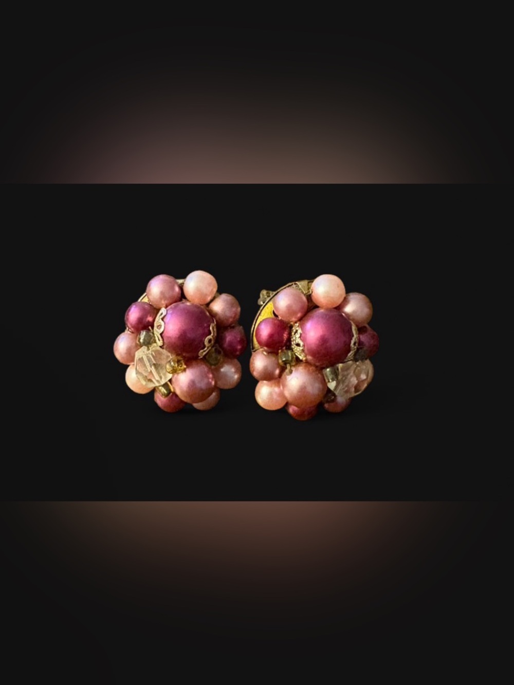 🦖 5 for $20 Vintage Beaded Cluster Clip On Earrings Faux Pearl Mid Century